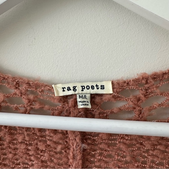 Rag Poets Slouchy Cable Knit Cardigan Oversized Open Front Mauve Pink Boho Beach - Picture 2 of 11